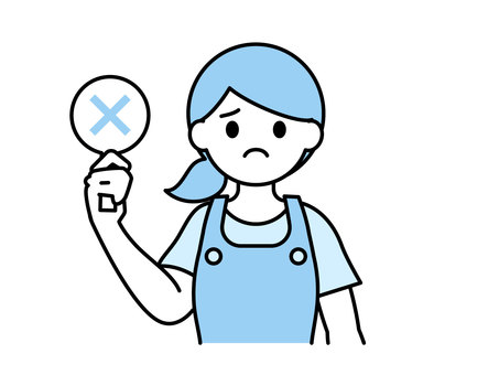 バツを見せるエプロン姿の女性03 人物,女性,エプロン,クイズ,バツ,保育士,幼稚園教諭,管理栄養士,介護福祉士,介護士のイラスト素材