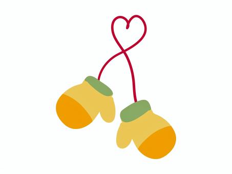 紐がハートになっている紐付きの手袋