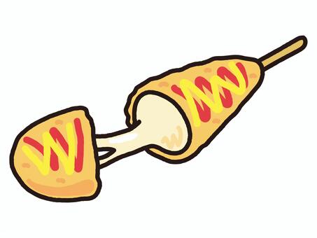 韓国発祥の屋台フード_チーズハットグ チーズハットグ,ハットグ,チーズ,韓国,屋台,モッツァレラ,ケチャップ,マスタード,ストリートフード,おやつのイラスト素材