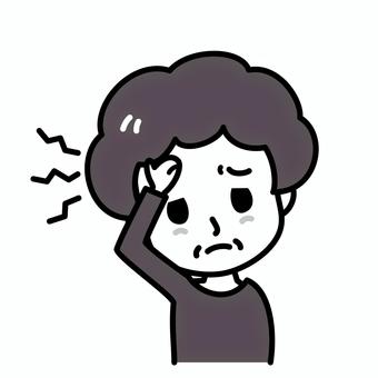 シニア女性　頭痛　白黒 頭痛,高齢者,白黒,病気,症状,不調,偏頭痛,風邪,インフルエンザ,女性のイラスト素材