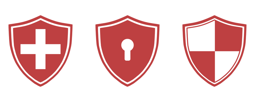 シールドのアイコンセット 赤 盾,シールド,セキュリティ,防御,コンピュータ,インターネット,パソコン,通信,ガード,守るのイラスト素材