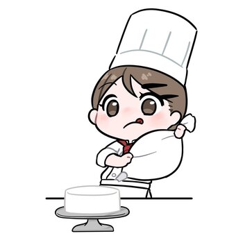 ケーキを作るパティシエの女性 コックコート,パティシエ,調理服,お菓子作り,ケーキ,調理師,制服,職人,仕事,職業のイラスト素材