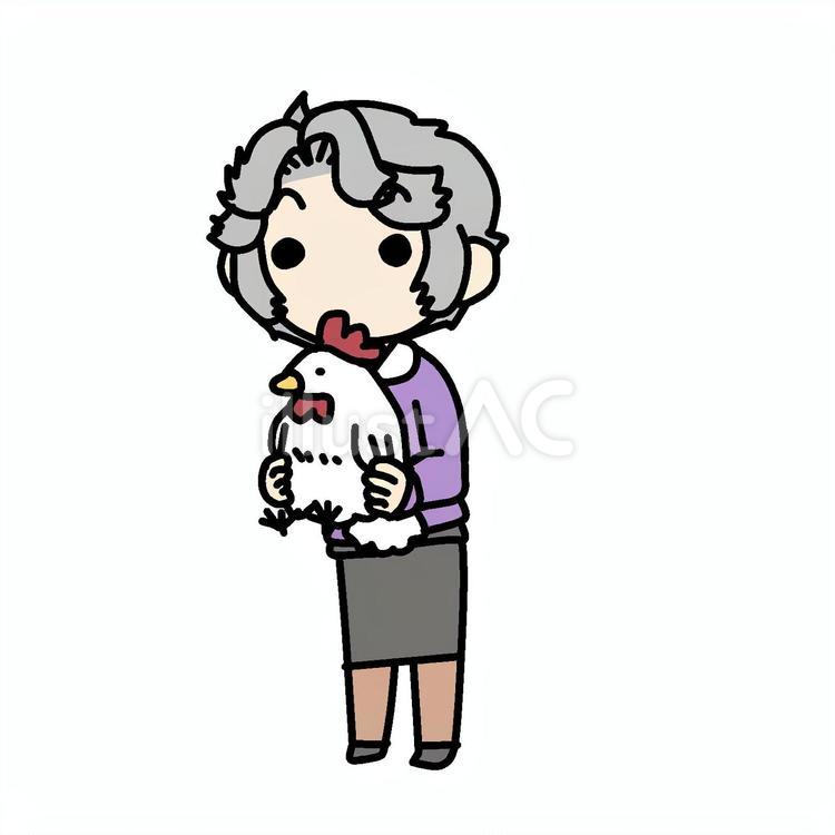 鶏を抱えたおばあさん おばあさん,鶏,抱えるのイラスト素材