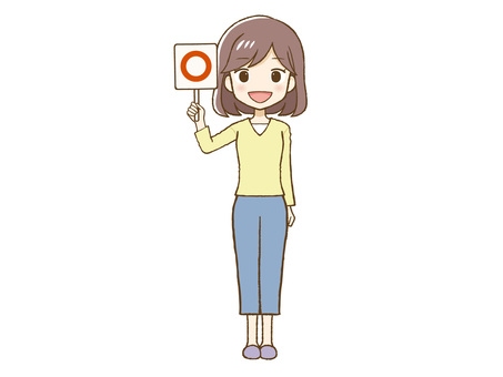 黄色い服を着た女性がマルサインを出す マル,サイン,正解,女性,当たり,ok,黄色,私服,合格,答えのイラスト素材