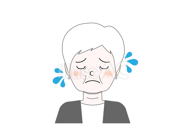 しょんぼりと元気のない白髪女性 女性,高齢者,年配のイラスト素材