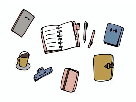 手帳 手帳,システム手帳,文房具,文具,ペン,クリップ,予定帳,予定,スケジュール帳,コーヒーのイラスト素材