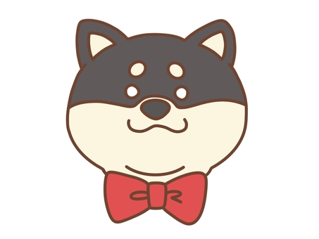 蝶ネクタイをつけた黒柴のイラスト 黒柴,柴犬,犬,蝶ネクタイ,リボン,赤,動物,ペット,かわいい,キャラクターのイラスト素材