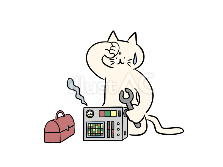 難しい機械の修理をする猫（カラー） 猫,機械,修理のイラスト素材