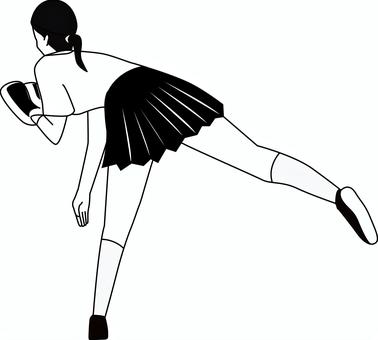 ピッチャー女子 ピッチャー,投げる,野球,球技,女子,高校生,制服,夏服,白黒のイラスト素材