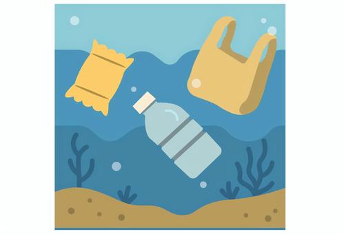 海底に漂うプラスチックごみ 海,プラスチック,ごみ,環境,問題,海洋汚染,ペットボトル,レジ袋,廃棄物,海底のイラスト素材