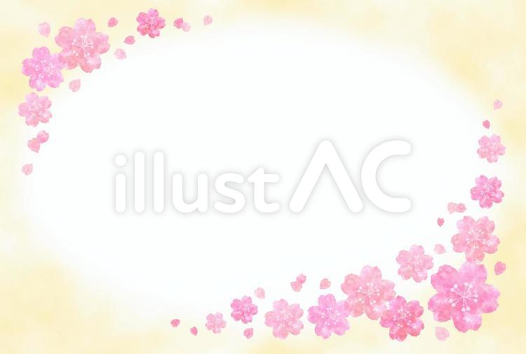 手描にじみ水彩桜フレームカード07 桜,フレーム,桜吹雪のイラスト素材
