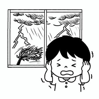雷を怖がる男の子 子供,男の子,少年,幼児,児童,小学生,窓,窓枠,雷,稲妻のイラスト素材