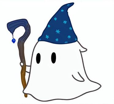魔法使いの仮装をするおばけ ハロウィン,おばけ,オバケ,かわいい,秋,シンプル,可愛い,10月,イベント,子供向けのイラスト素材