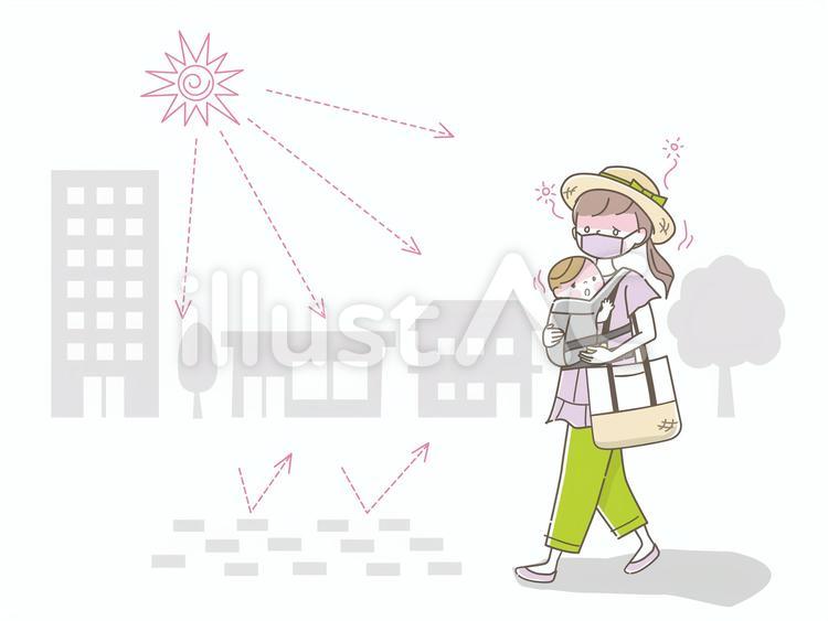 熱中症になりかけているママと赤ちゃん 熱中症,親子,夏のイラスト素材