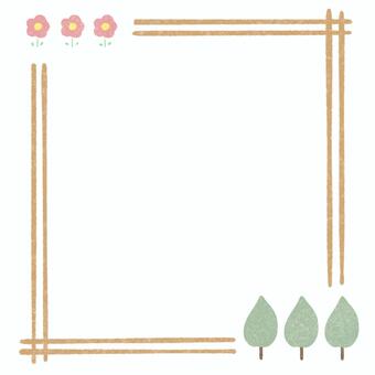 ナチュラル手描きフレーム（花と木） フレーム,枠,花,木,ナチュラル,シンプル,カントリー,かわいい,手描きのイラスト素材