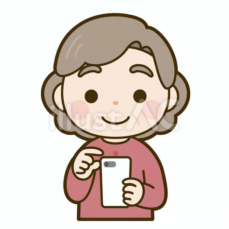 スマホを使うおばあちゃん おばあちゃん,高齢者,シニアのイラスト素材
