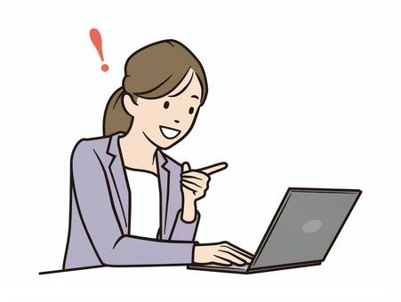 パソコンでひらめく女性社員 ビジネス,オフィス,女性,会社員,働く女性,パソコン,ノートパソコン,テレワーク,リモートワーク,仕事のイラスト素材