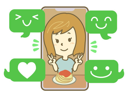 インフルエンサーに高評価 スマートフォン,スマホ,インフルエンサー,発信者,有名人,いいね,吹き出し,sns,ポジティブ,高評価のイラスト素材