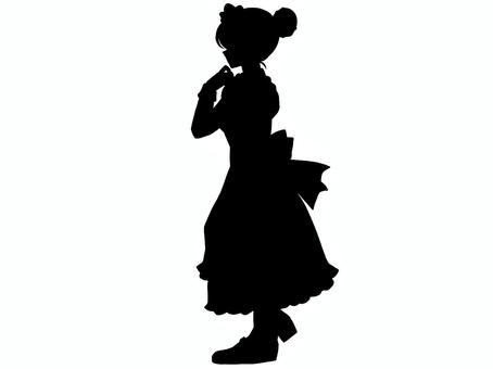 お団子ヘアのメイドさん横顔シルエット メイド,女の子,シルエット,立ち絵,trpg,全身,横顔,人物,黒,少女のイラスト素材