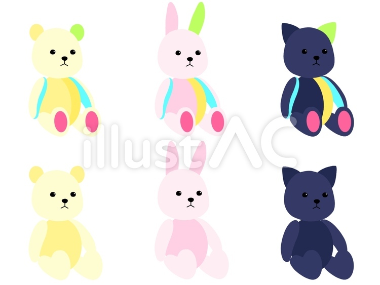 ぬいぐるみいろいろ ぬいぐるみ,くま,うさぎのイラスト素材