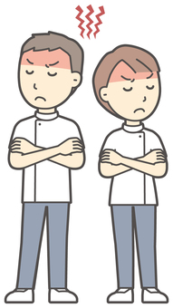  理学療法士の男女-034-全身 喧嘩,理学療法士,男女,医療,病院,クリニック,整体師,柔道整復師,鍼灸師,人物のイラスト素材