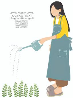 woman watering plants, female, jouro, watering, JPG and PNG