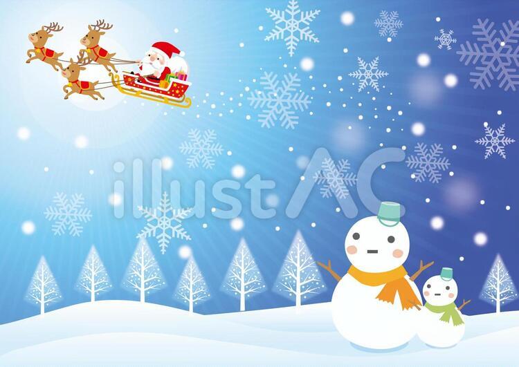 イブの夜のサンタと雪だるま クリスマス,サンタ,トナカイのイラスト素材