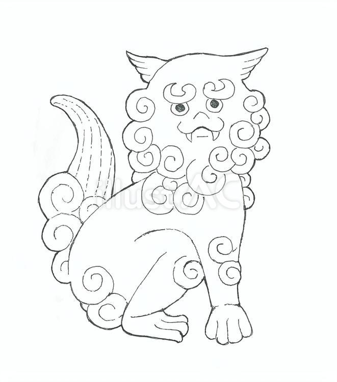 【手描き】シーサーをイメージした線画 シーサー,伝説,沖縄のイラスト素材