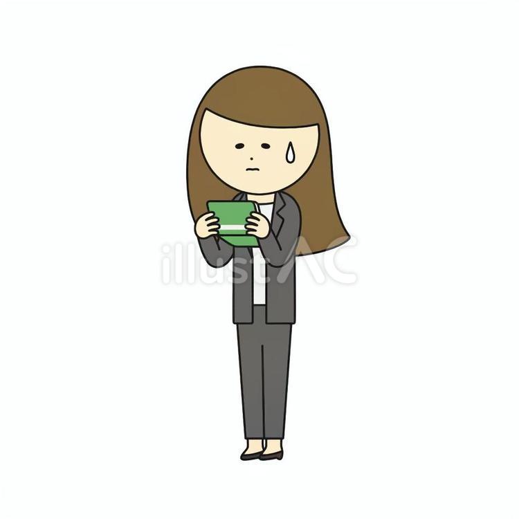 悩ましい表情で通帳を見るスーツの女性 女性,人物,スーツのイラスト素材