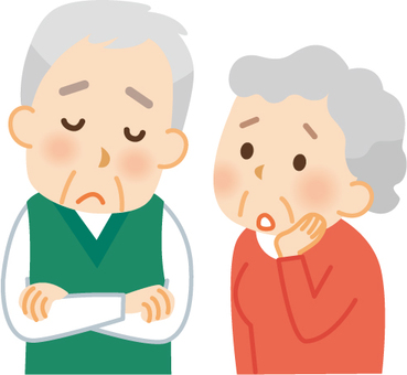 Illustration, old couple, perplexity, 