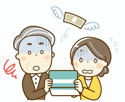 老後の不安　通帳を見て青ざめるシニア夫婦