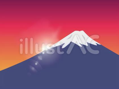 日の出を迎える大きな富士山