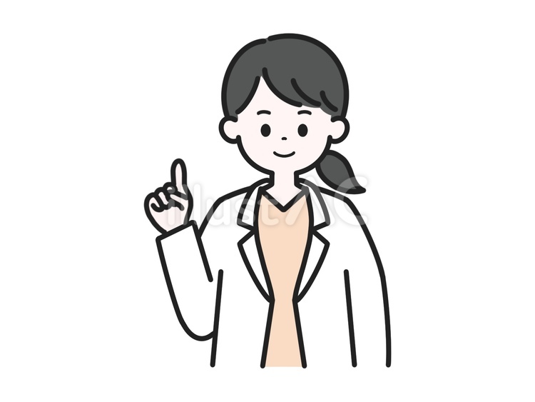 指差し／白衣の女性①／オレンジ 指差し,案内,紹介のイラスト素材
