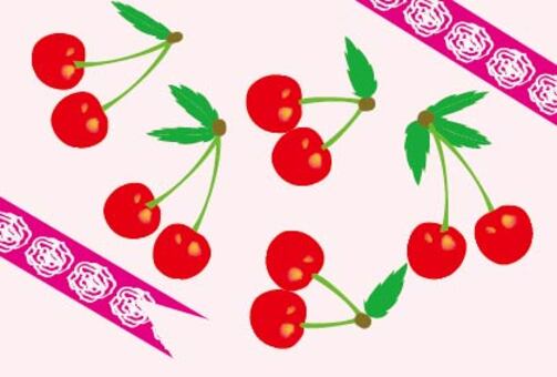 可愛いチェリーピンクのさくらんぼとリボン
