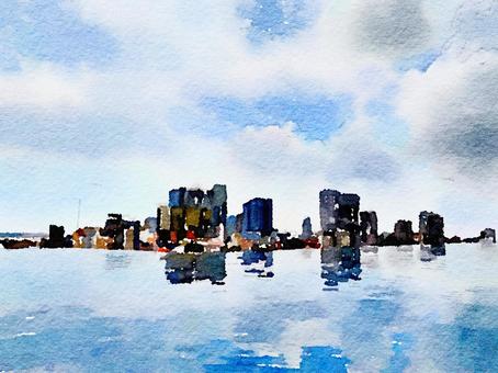 カンボジア・プノンペン｜高層ビル｜プール カンボジア,プノンペン,ビル,空,雲,南国,プール,ホテル,ユニーク,希少のイラスト素材