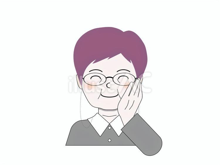 頬に手をあてて微笑む紫ヘアのシニア シニア,高齢者,ご年配のイラスト素材