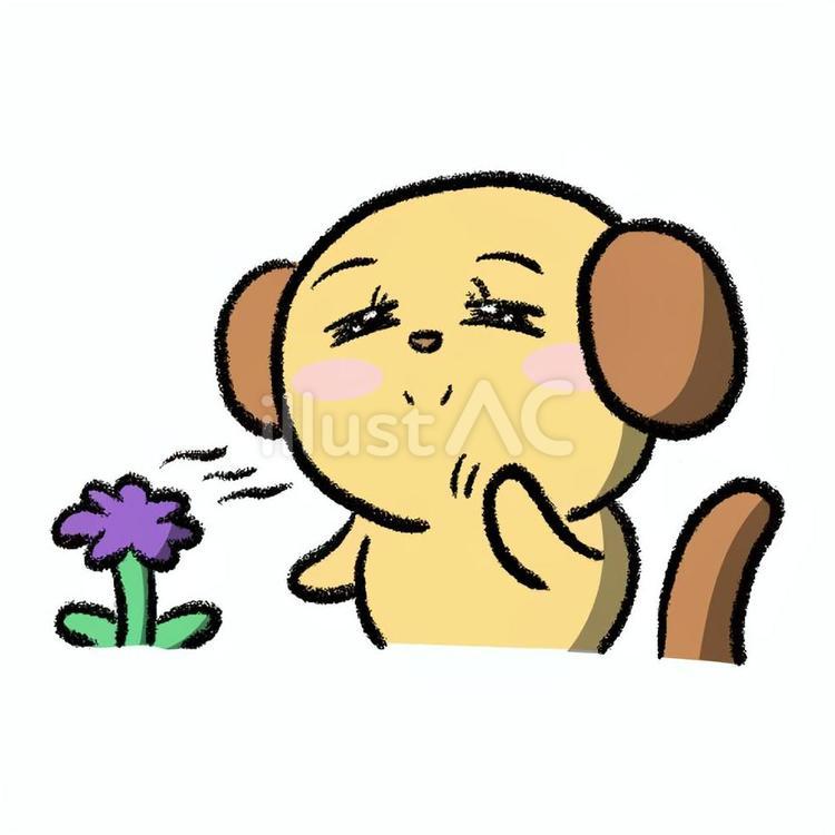 花の香りを嗅いでいるワンちゃん 犬,花,香りのイラスト素材