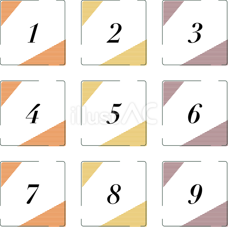 部分的な縞模様の四角数字アイコンオレンジ アイコン,文字,セットのイラスト素材
