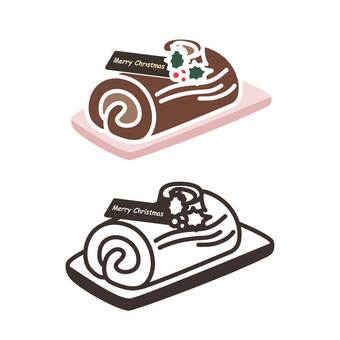 ブッシュドノエルのイラスト2種セット ブッシュドノエル,ケーキ,チョコレートケーキ,ロールケーキ,クリスマスケーキ,クリスマス,柊,飾り,プレート,チョコレートのイラスト素材