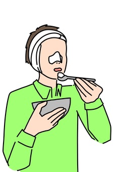 フェイスバンドつけて食事男性　カラー フェイスバンド,男性,食事,固定,カラーのイラスト素材