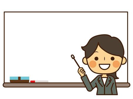 セミナー　指導 セミナー,指導,授業,プレゼン,ホワイトボード,女性,メッセージボード,掲示板,フレーム,枠のイラスト素材