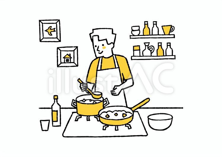 料理が得意な男性 料理,得意,キッチンのイラスト素材