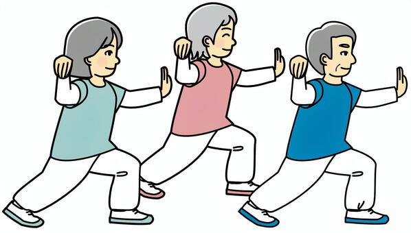 太極拳を楽しむシニアたち 太極拳,シニア,お年寄り,高齢者,健康づくり,趣味,生きがい,ウェルネス,スポーツ,体操のイラスト素材