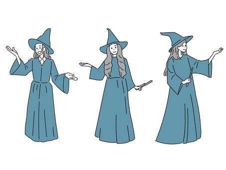 とんがり帽を被った魔法使いたち 女性,複数人,魔女,魔法使い,コスチューム,とんがり帽子,イベント,行事,10月,仮装のイラスト素材
