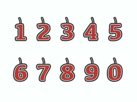 数字（キャンドル風）01 数字,ナンバー,番号,キャンドル,赤,縁,セット,アイコンのイラスト素材