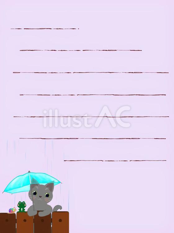 雨の日の便せん5 猫,ロシアンブルー,短毛のイラスト素材