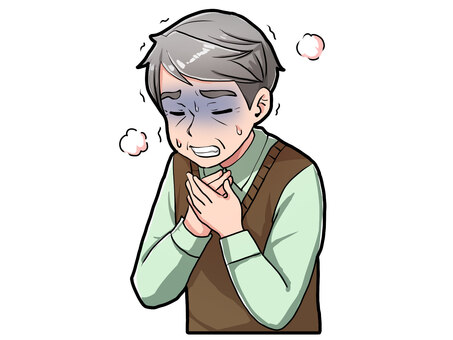 息苦しい高齢者 体調不良,発作,動悸,苦しい,病気,冷や汗,高齢者,男性,寒気,震えのイラスト素材