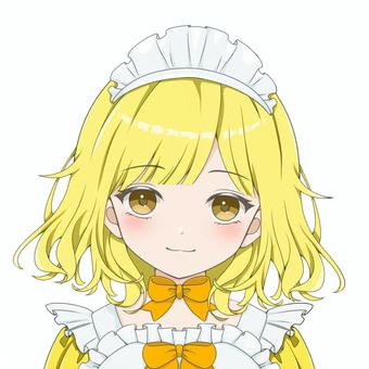 女の子アイコン・メイドイエロー メイド,ウェイトレス,メイド服,コスプレ,女子,女の子,美少女,萌え,アイコン,かわいいのイラスト素材