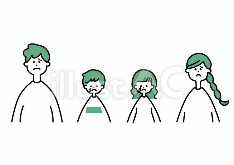 家族　バストアップ　悲しい　緑 家族,悲しい,シンプルのイラスト素材