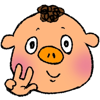 ピースしているぶたさん ぶた,手描き,かわいい,ピースサイン,動物,ピースのイラスト素材
